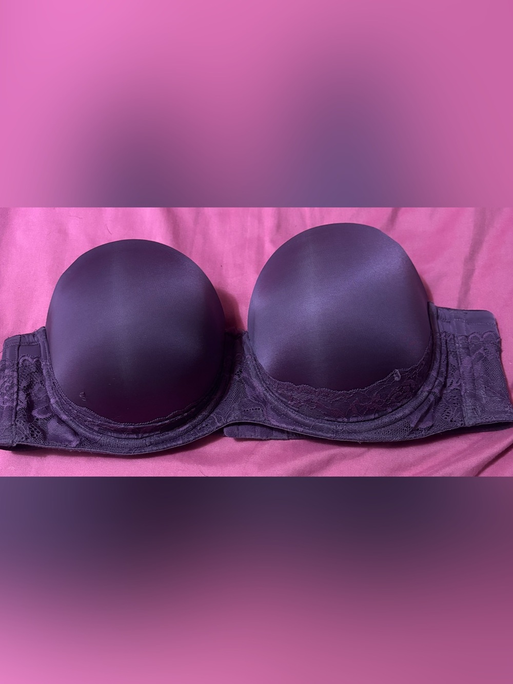 Strapless Smooth Molded Bra with Lace Detail in Plum